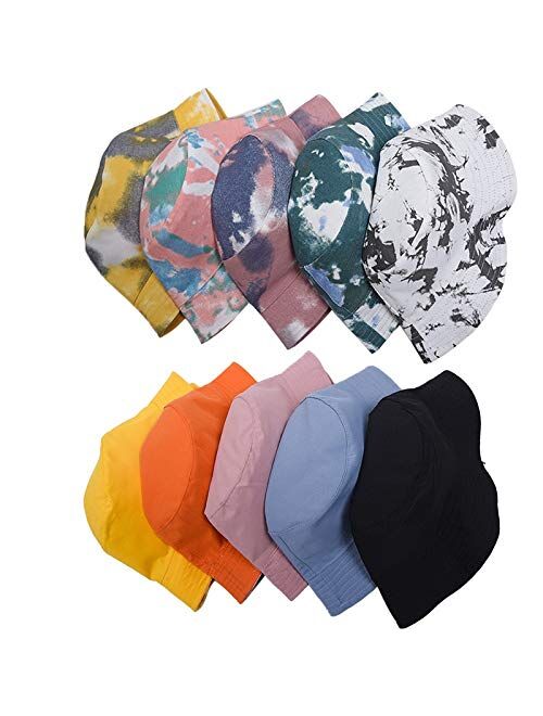 Bearun Tie Dye Bucket Hat Reversible Cotton Multicolored Fisherman Cap Packable Sun Hat
