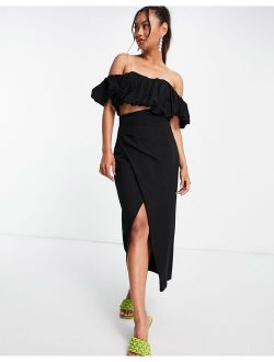 ASOS EDITION slit side coordinating midi skirt in black linen