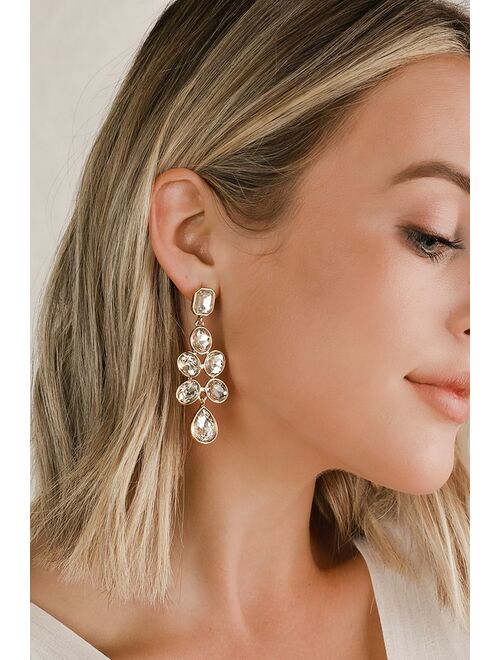 Lulus Completely Perfect Gold Rhinestone Earrings