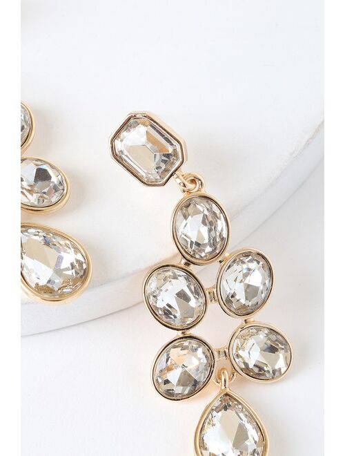 Lulus Completely Perfect Gold Rhinestone Earrings