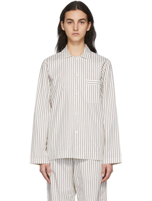 TEKLA Brown & Off-White Stripe Pyjama Shirt