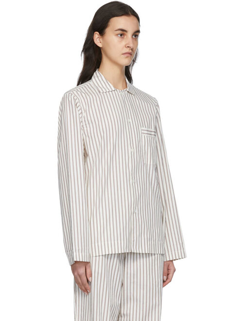 TEKLA Brown & Off-White Stripe Pyjama Shirt