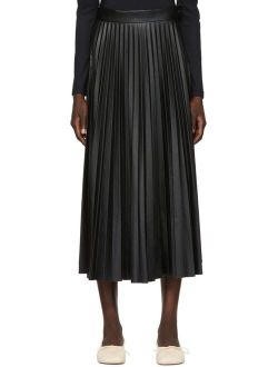Black Plisse Pleated Midi Skirt