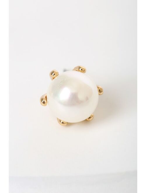 Lulus So Divine 14KT Gold Pearl Stud Earrings