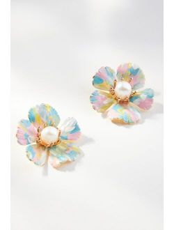 The Pink Reef Hand-Painted Pearl & Flower Earrings