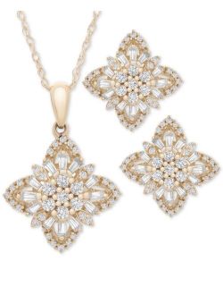 Wrapped in Love 2-Pc. Set Diamond Flower Cluster 20" Pendant Necklace and Matching Stud Earrings (1 ct. t.w.) in 14k Gold, 14k White Gold or 14k Rose Gold Created for Mac