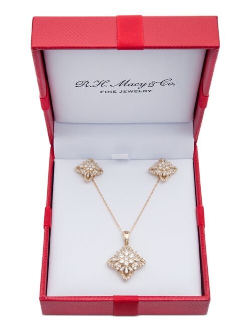 Wrapped in Love 2-Pc. Set Diamond Flower Cluster 20" Pendant Necklace and Matching Stud Earrings (1 ct. t.w.) in 14k Gold, 14k White Gold or 14k Rose Gold Created for Mac