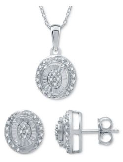 Macy's 2-Pc. Set Diamond (1/6 ct. t.w.) Oval Cluster Pendant Necklace & Matching Stud Earrings in Sterling Silver