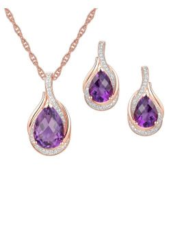 Macy's 2-Pc. Set Amethyst (3-1/2 ct. t.w.) & Diamond (1/20 ct. t.w.) Pendant Necklace & Matching Stud Earrings in 14k Rose Gold-Plated Sterling Silver