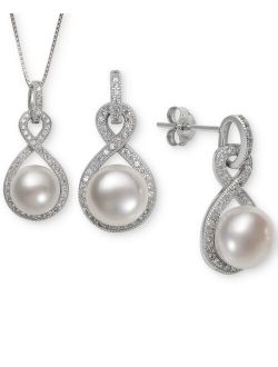 Macy's Cultured Freshwater Pearl (8 & 10mm) & White Topaz (1-1/3 ct. t.w.) Jewelry Set in Sterling Silver