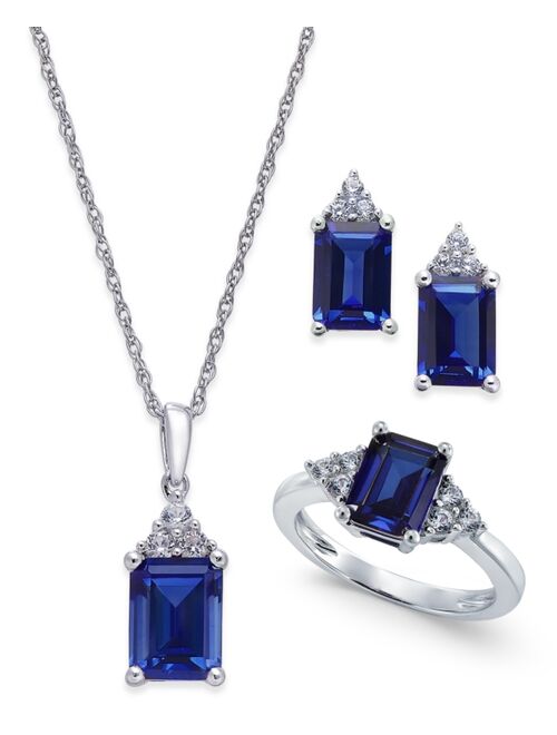 Macy's Lab-Created Blue Sapphire (5 ct. t.w.) and White Sapphire (3/8 ct. t.w.) Jewelry Set in Sterling Silver