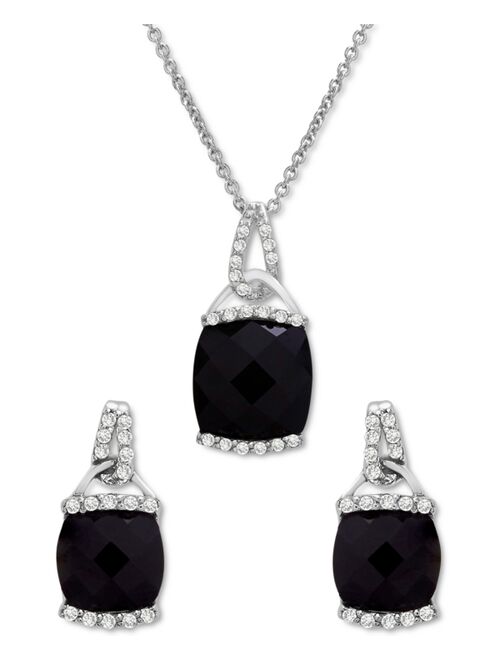 Macy's 2-Pc. Set Onyx & Diamond (1/10 ct. tw.) Pendant Necklace & Matching Stud Earrings in Sterling Silver