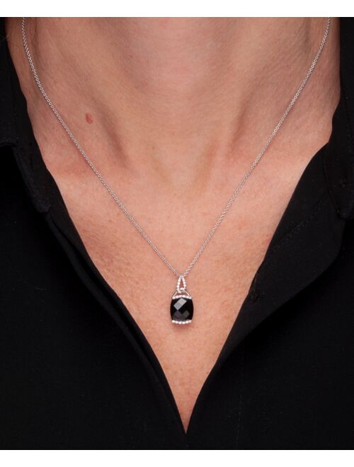 Macy's 2-Pc. Set Onyx & Diamond (1/10 ct. tw.) Pendant Necklace & Matching Stud Earrings in Sterling Silver