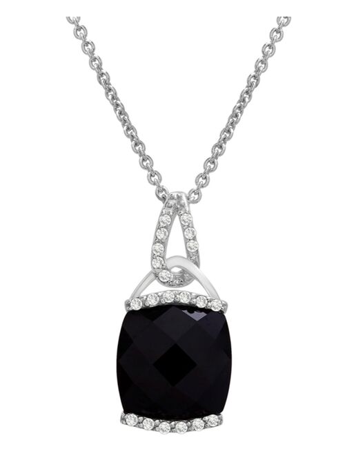 Macy's 2-Pc. Set Onyx & Diamond (1/10 ct. tw.) Pendant Necklace & Matching Stud Earrings in Sterling Silver
