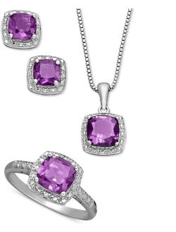 Macy's Sterling Silver Jewelry Set, Cushion Cut Amethyst Pendant, Earrings and Ring Set (4-1/3 ct. t.w.)