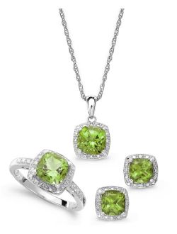 Macy's Sterling Silver Jewelry Set, Peridot (4-3/4 ct. t.w.) and Diamond Accent Necklace, Earrings and Ring Set