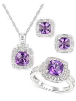 Macy's 3-Pc. Set Amethyst (3-5/8 ct. t.w.) & White Topaz (1 ct. t.w.) Ring, Pendant Necklace & Stud Earrings in Sterling Silver