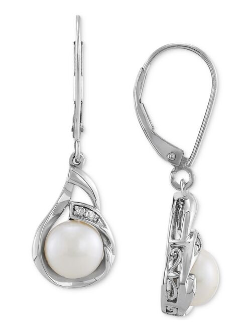Macy's 2-Pc. Set Cultured Freshwater Pearl (7 & 10mm) & Diamond (1/20 ct. t.w.) 18" Pendant Necklace & Matching Drop Earrings in Sterling Silver