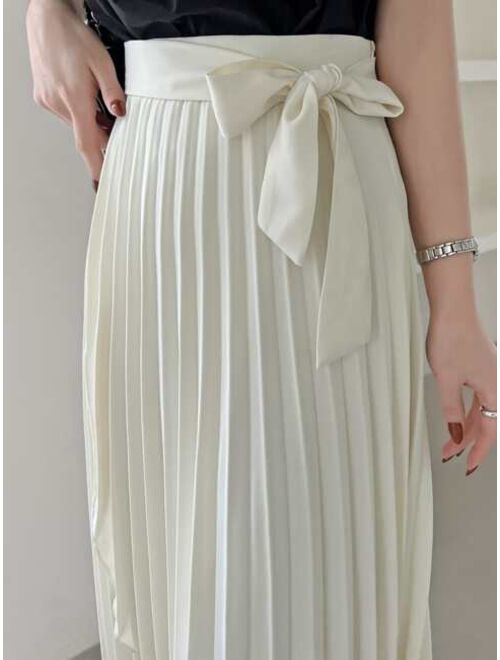 DAZY High Waist Wrap Hem Belted Pleated Skirt