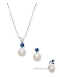 Macy's Cultured Freshwater Pearl (6mm) & Sapphire (1/2 ct. t.w.) Jewelry Set in Sterling Silver