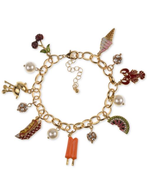 Charter Club HOLIDAY LANE Gold-Tone Pavé & Imitation Pearl Summer BBQ Charm Bracelet, Created for Macy's