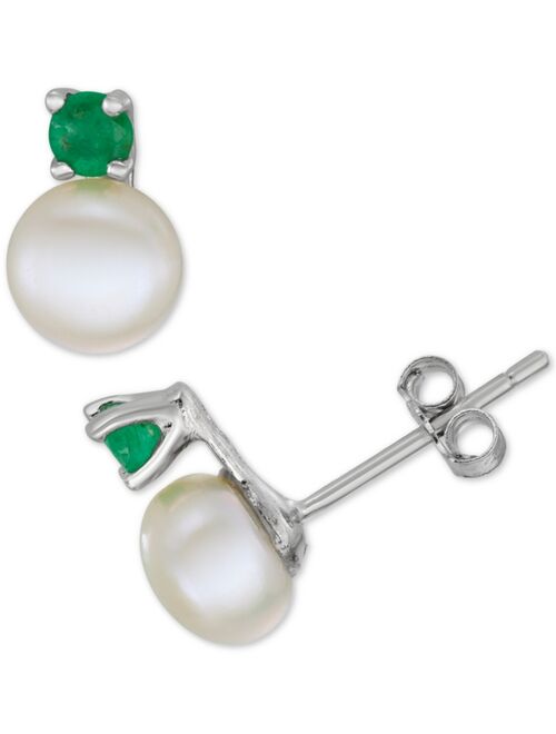 Macy's Cultured Freshwater Pearl (6-7mm) & Emerald (1/3 ct. t.w.) 18" Pendant Necklace & Stud Earrings Set in Sterling Silver