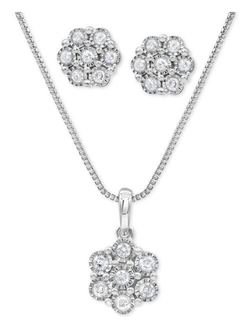 Macy's 2-Pc. Set Diamond Cluster Pendant Necklace & Matching Stud Earrings (1/2 ct. t.w.) in Sterling Silver