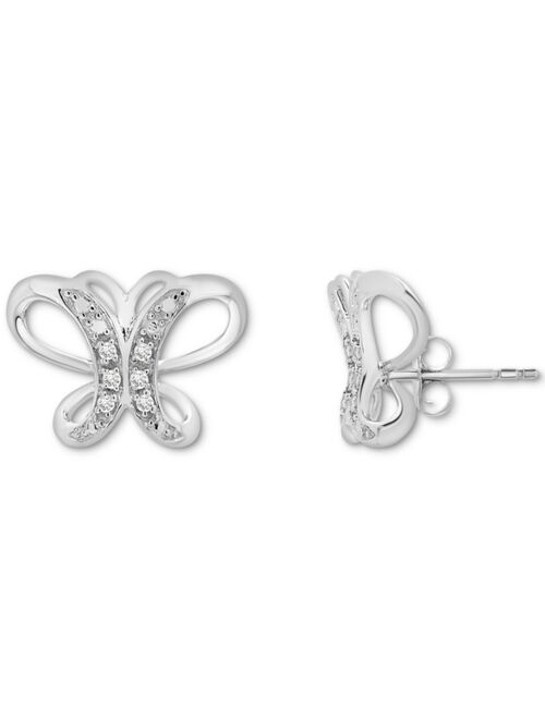 Macy's 2-Pc. Set Diamond Butterfly Pendant Necklace & Matching Stud Earrings (1/6 ct. t.w.) in Sterling Silver