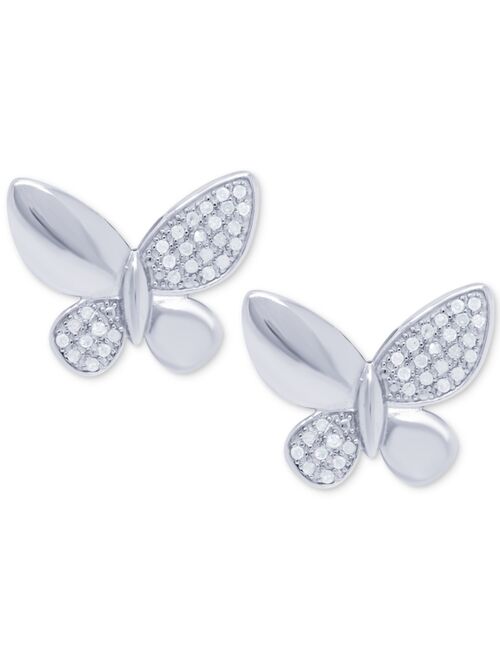 Macy's 2-Pc. Set Diamond Butterfly Pendant Necklace & Matching Stud Earrings (1/4 ct. t.w.) in Sterling Silver