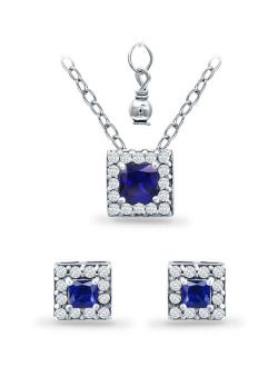 Giani Bernini Simulated Blue Sapphire and Cubic Zirconia Halo Square Pendant and Earring Set, 3 Piece