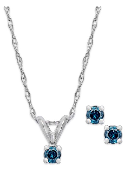 Macy's 10k White Gold Blue Diamond (1/10 ct. t.w.) Necklace and Earring Set