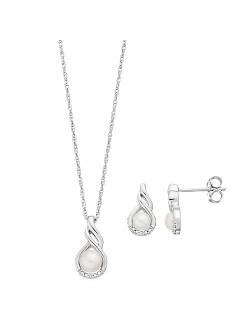Made For You Sterling Silver Freshwater Cultured Pearl & Lab-Grown Diamond Accent Pendant & Earring Set