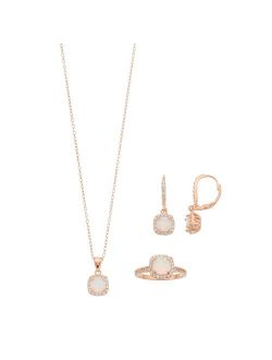 18k Rose Gold Over Silver Lab-Created White Opal & White Sapphire Halo Jewelry Set