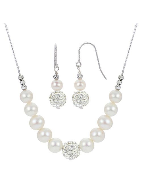 PearLustre by Imperial Sterling Silver Freshwater Cultured Pearl & Crystal Bead Necklace & Earring Set
