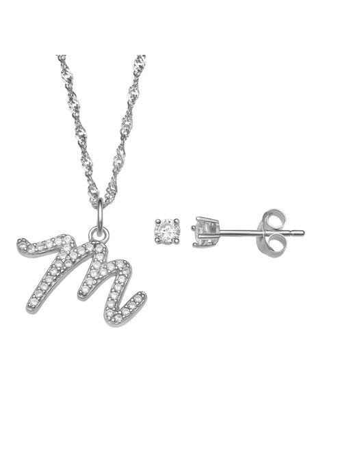 Little Co. by Lauren Conrad LC Lauren Conrad Sterling Silver Cubic Zirconia Stud Earrings & Initial Pendant Necklace Set