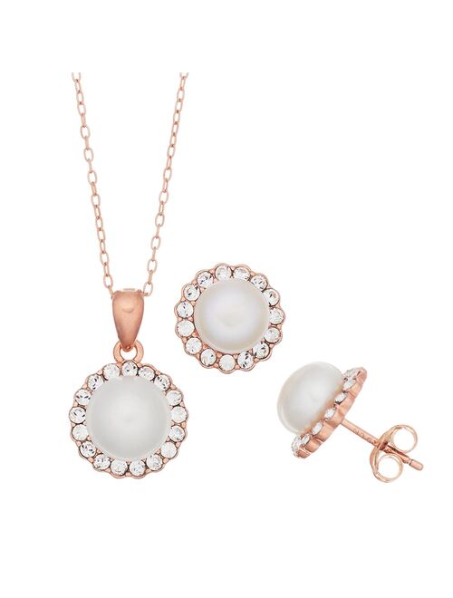 Sterling Silver Freshwater Cultured Pearl Halo Earring & Pendant Necklace Set