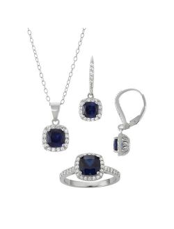 Sterling Silver Lab-Created Blue & White Sapphire Halo Jewelry Set