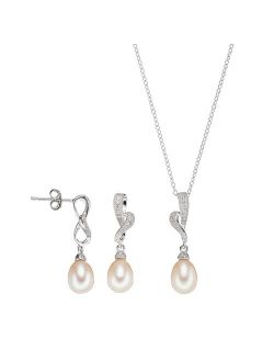 Sterling Silver Freshwater Cultured Pearl & Cubic Zirconia Jewelry Set