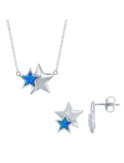 Sterling Silver Lab-Created Blue Opal Star Earring & Necklace Set