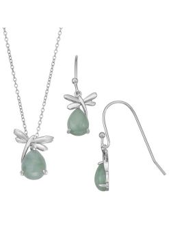 Sterling Silver Jade Dragonfly Pendant & Earring Set