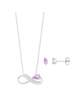 Made For You Sterling Silver Rose de France Amethyst & Lab-Grown Diamond Accent Infinity Pendant & Stud Earring Set