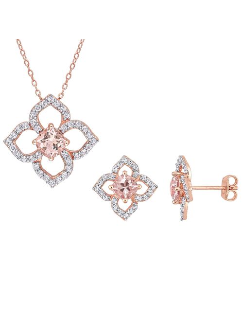 Stella Grace 18k Rose Gold Over Silver Morganite & White Topaz Floral Earring & Pendant Necklace Set