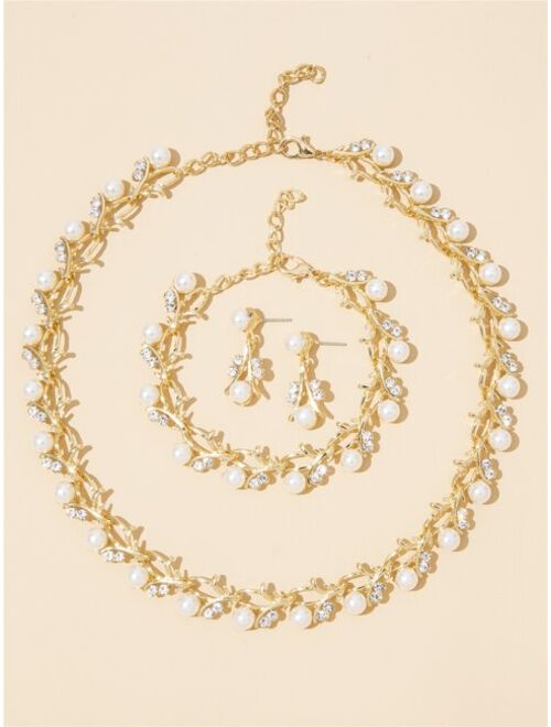 Shein 4pcs Faux Pearl Decor Jewelry Set