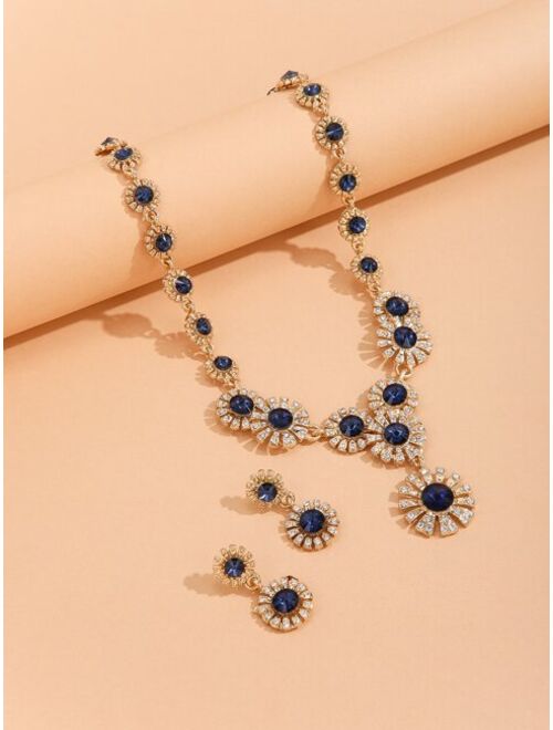 Shein Rhinestone Flower Decor Necklace Earrings