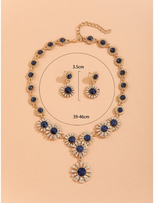 Shein Rhinestone Flower Decor Necklace Earrings