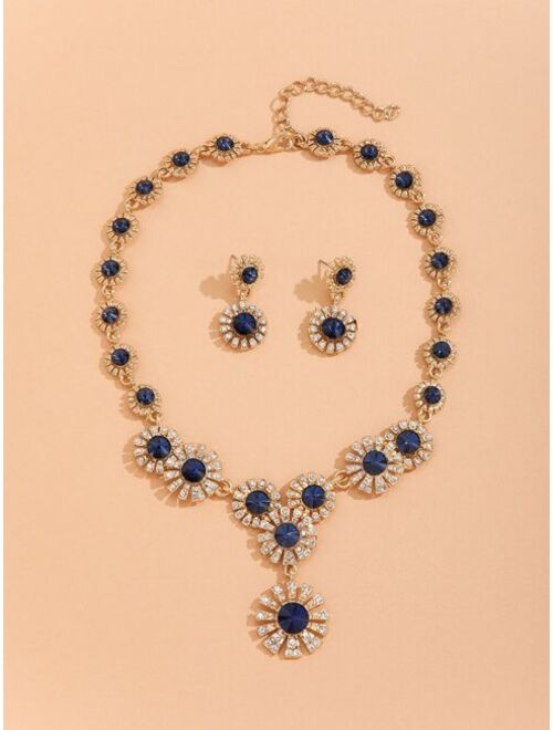 Shein Rhinestone Flower Decor Necklace Earrings