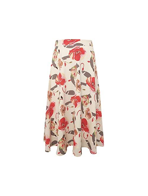 Charis Allure Women's Vintage Floral Printed A-line Pleated Flared Midi Skirts