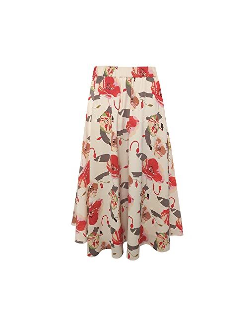 Charis Allure Women's Vintage Floral Printed A-line Pleated Flared Midi Skirts