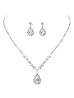 Unicra Bride Crystal Necklace Earrings Set Bridal Wedding Jewelry Sets Rhinestone Choker Necklace Prom Costume Jewelry Set for Women and Girls(3 piece set - 2 earrings an