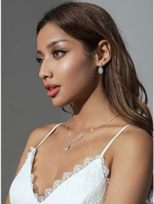 Unicra Bride Crystal Necklace Earrings Set Bridal Wedding Jewelry Sets Rhinestone Choker Necklace Prom Costume Jewelry Set for Women and Girls(3 piece set - 2 earrings an